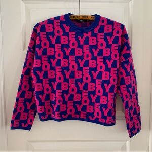Obey Women's Sweater Stacked Cobalt Blue/Hot Pink Size xs NWT Shepard Fairey